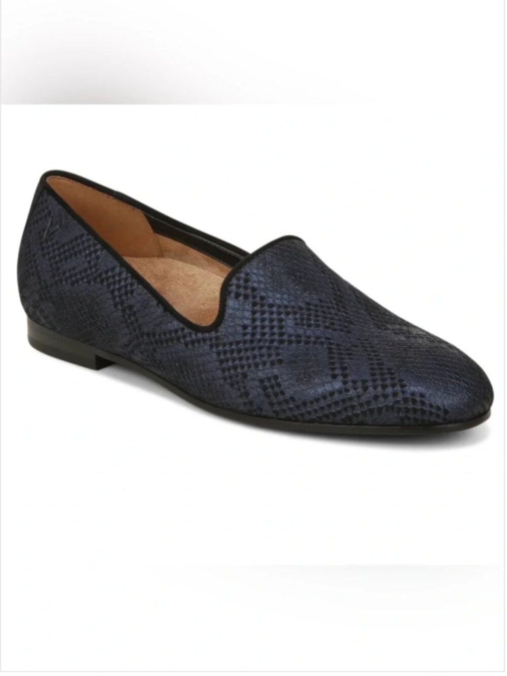 New Vionic Willa II Loafers Dark Blue Metal Snake Embossed Leather Flats size 8M